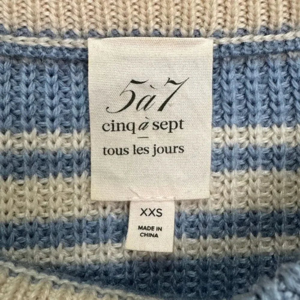 5a7 Cinq A Sept Colorblock Crop Pullover Sweater Womens XXS Blue Brown Striped